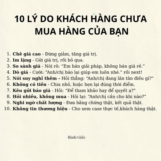 10 lý do khách hàng không mua hàng của bạn
